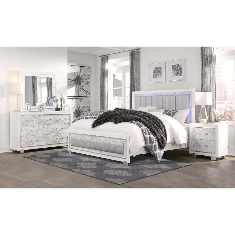 Solid Wood King White Upholstered Faux Leatherno Bed - Homeroots - Flyclothing LLC
