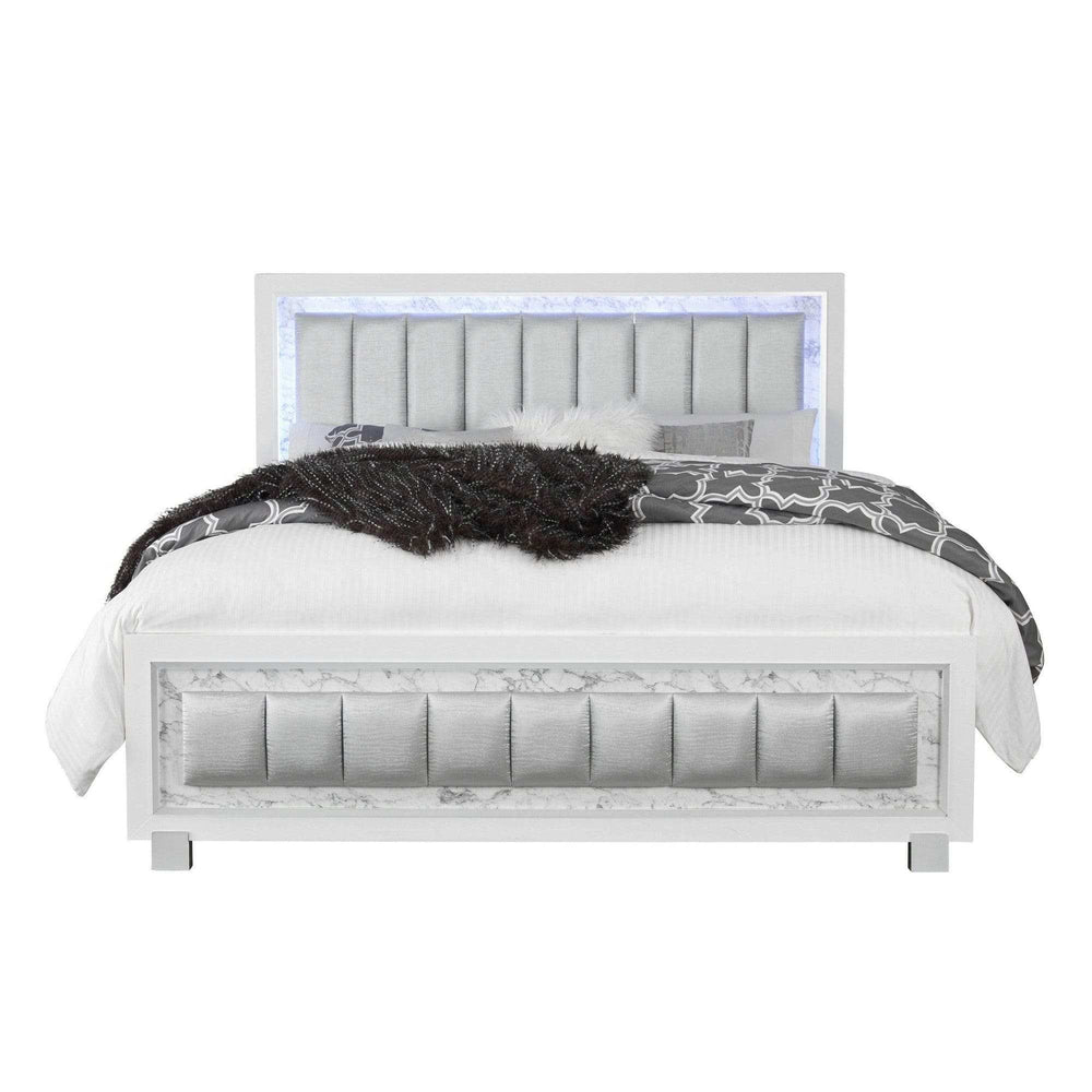 Solid Wood King White Upholstered Faux Leatherno Bed - Homeroots - Flyclothing LLC