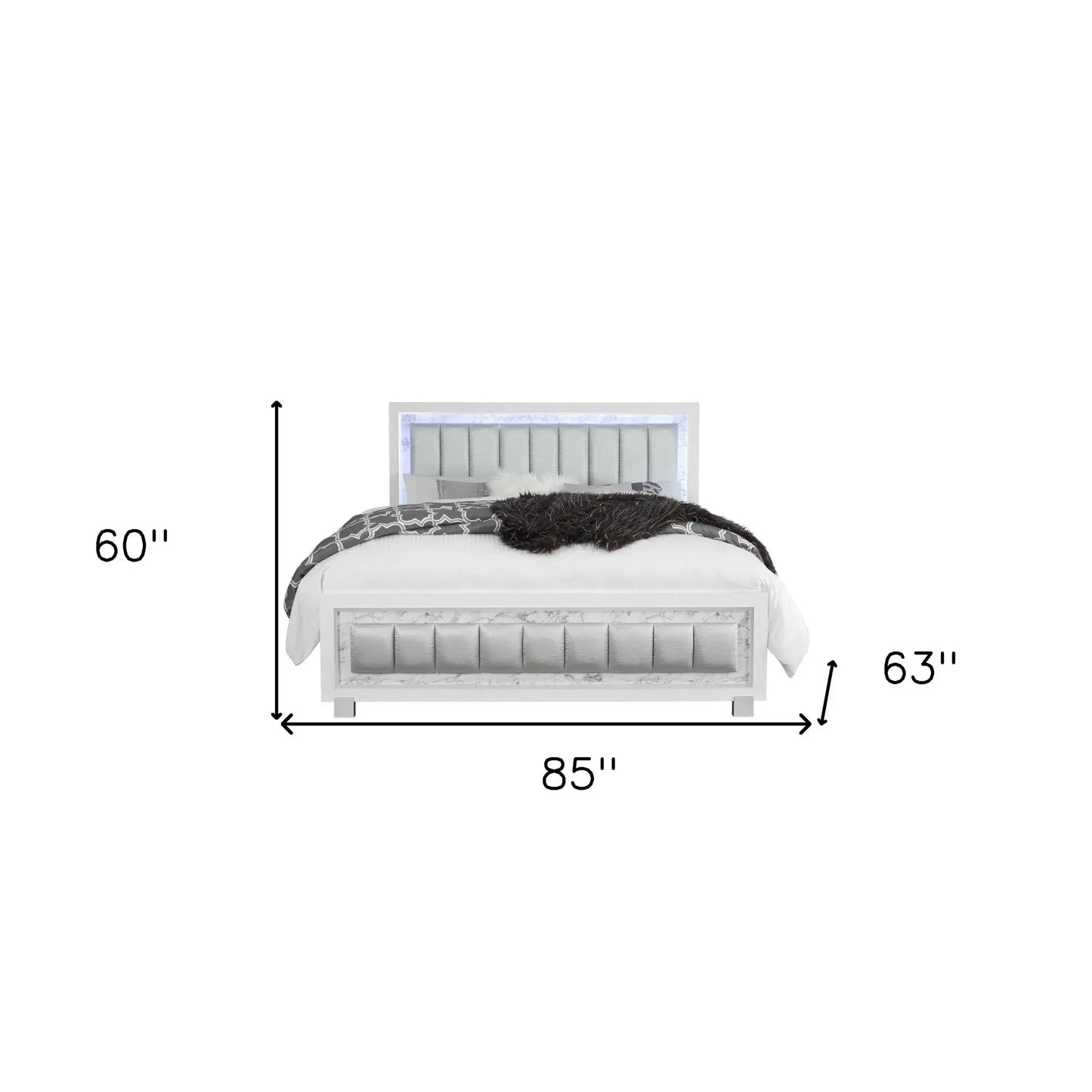 Solid Wood King White Upholstered Faux Leatherno Bed - Homeroots - Flyclothing LLC