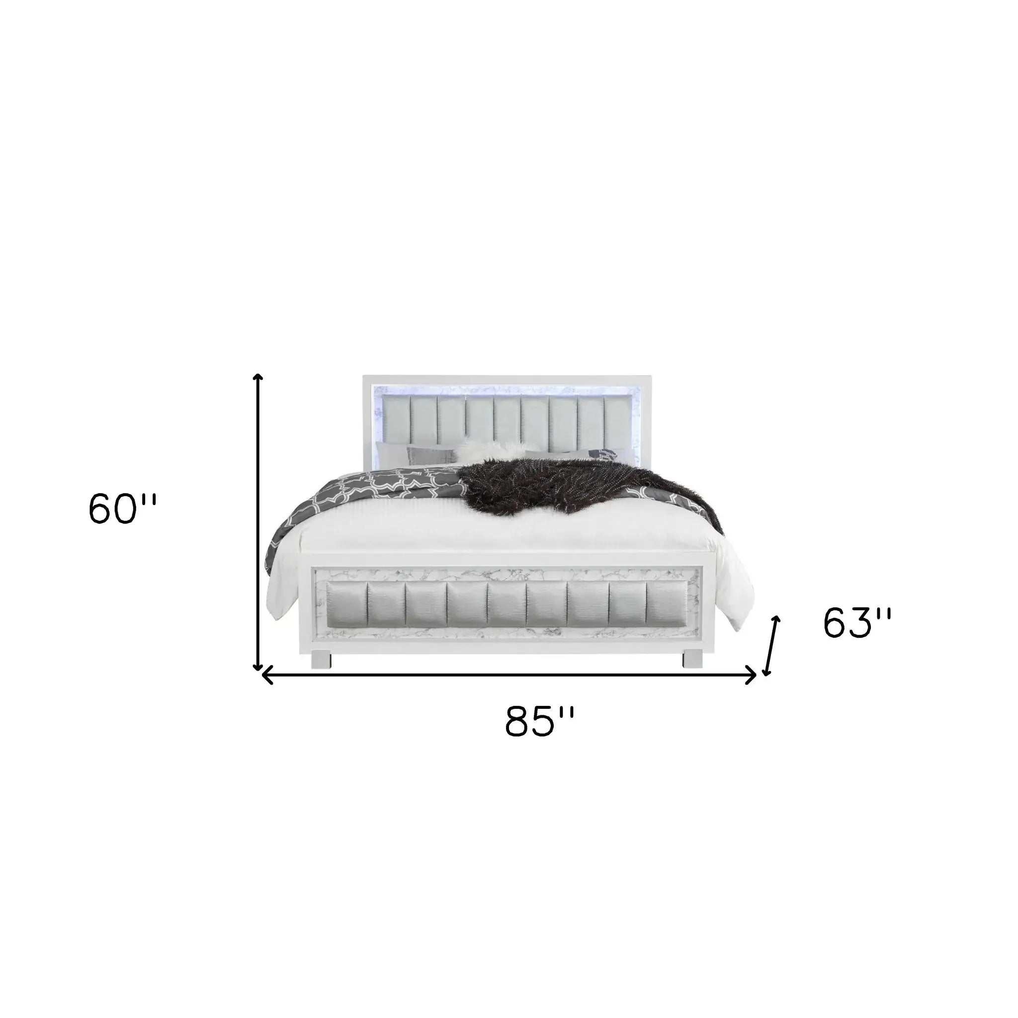 Solid Wood King White Upholstered Faux Leatherno Bed - Homeroots - Flyclothing LLC