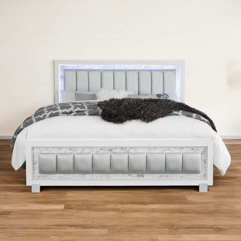 Solid Wood King White Upholstered Faux Leatherno Bed - Homeroots - Flyclothing LLC