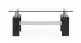 43" Clear And Dark Brown Glass Coffee Table With Shelf - Homeroots