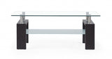 43" Clear And Dark Brown Glass Coffee Table With Shelf - Homeroots