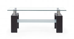 43" Clear And Dark Brown Glass Coffee Table With Shelf