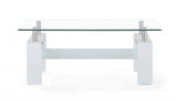43" Clear And White Glass Coffee Table With Shelf - Homeroots