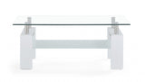 43" Clear And White Glass Coffee Table With Shelf - Homeroots