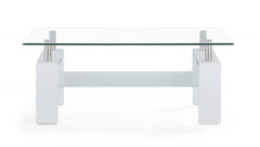 43" Clear And White Glass Coffee Table With Shelf
