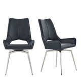 Set of Two Black And Silver Upholstered Faux Leather Dining s - Homeroots