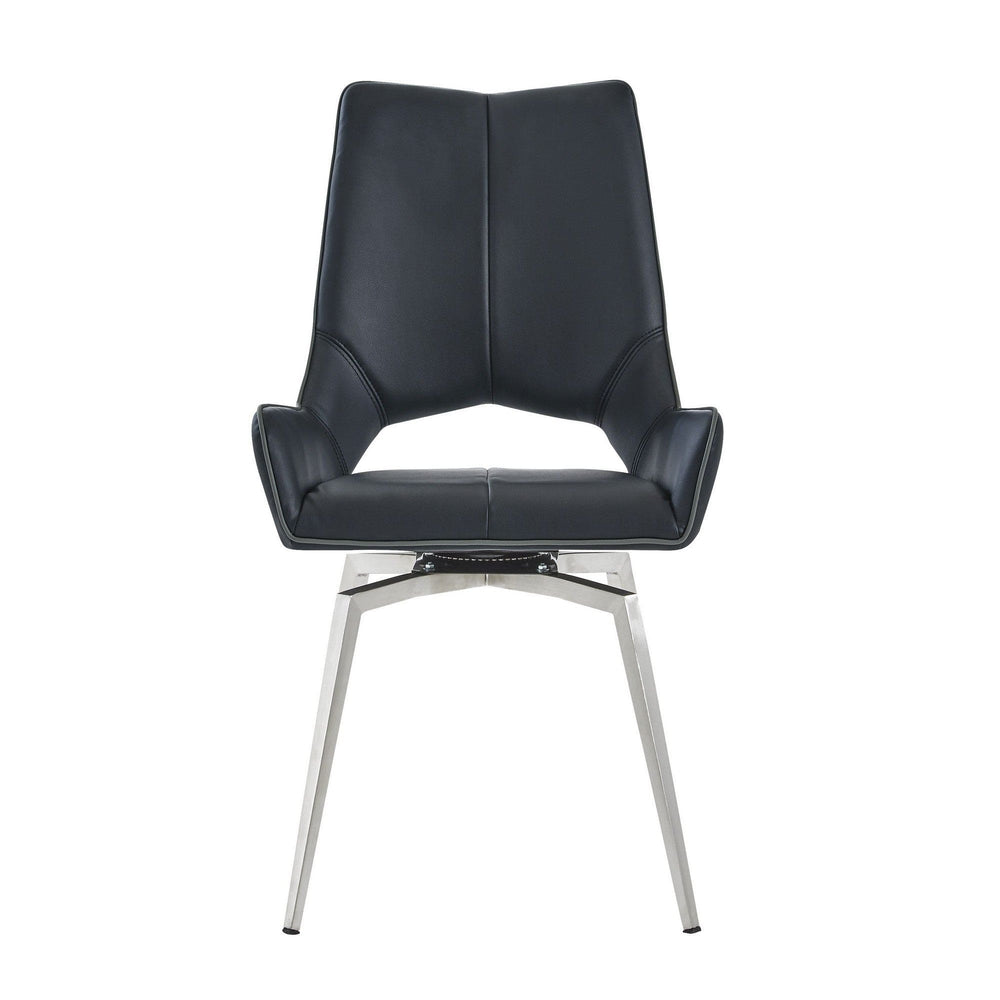 Set of Two Black And Silver Upholstered Faux Leather Dining s - Homeroots