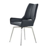 Set of Two Black And Silver Upholstered Faux Leather Dining s - Homeroots