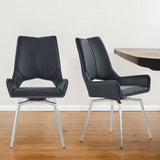 Set of Two Black And Silver Upholstered Faux Leather Dining s - Homeroots