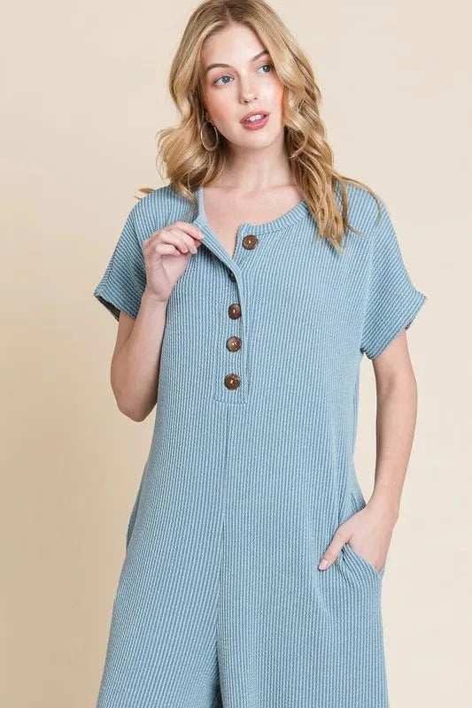 BOMBOM Rib Knit Jumpsuit with Button Detail - Trendsi - Flyclothing LLC