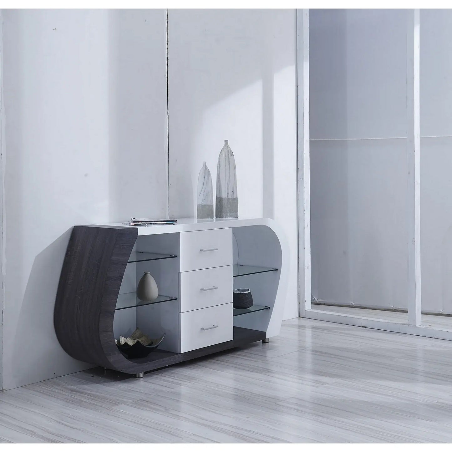 White And Grey Multi Tone Buffet With 3 Drawers - Homeroots - Flyclothing LLC