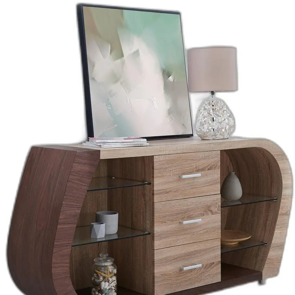 Oak And Walnut Multi Tone Buffet With 3 Drawers - Homeroots - Flyclothing LLC