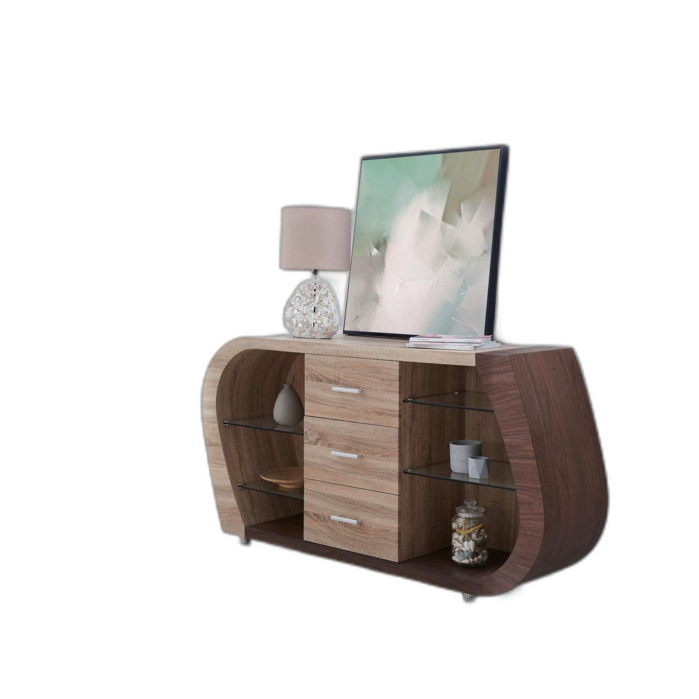 Oak And Walnut Multi Tone Buffet With 3 Drawers - Homeroots - Flyclothing LLC