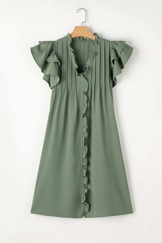 Ruffled V-Neck Cap Sleeve Mini Dress - Trendsi - Flyclothing LLC