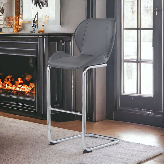 Set of Four 26 " Gray And Silver Metal Low Back Bar Height Bar Chairs - Homeroots