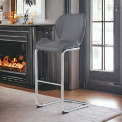 Set of Four 26 " Gray And Silver Metal Low Back Bar Height Bar Chairs - Homeroots