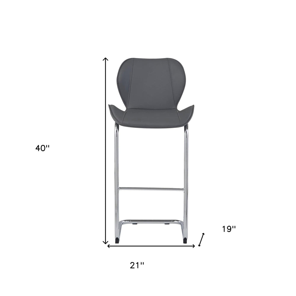 Set of Four 26 " Gray And Silver Metal Low Back Bar Height Bar Chairs - Homeroots - Flyclothing LLC