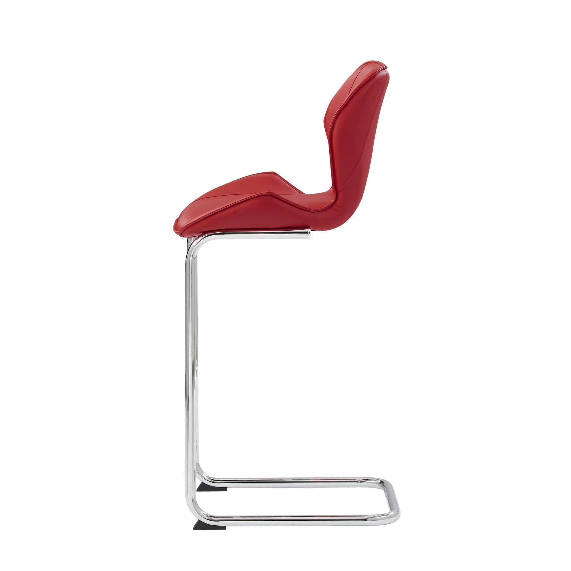 Set of Four 26 " Red And Silver Metal Low Back Bar Height Bar Chairs