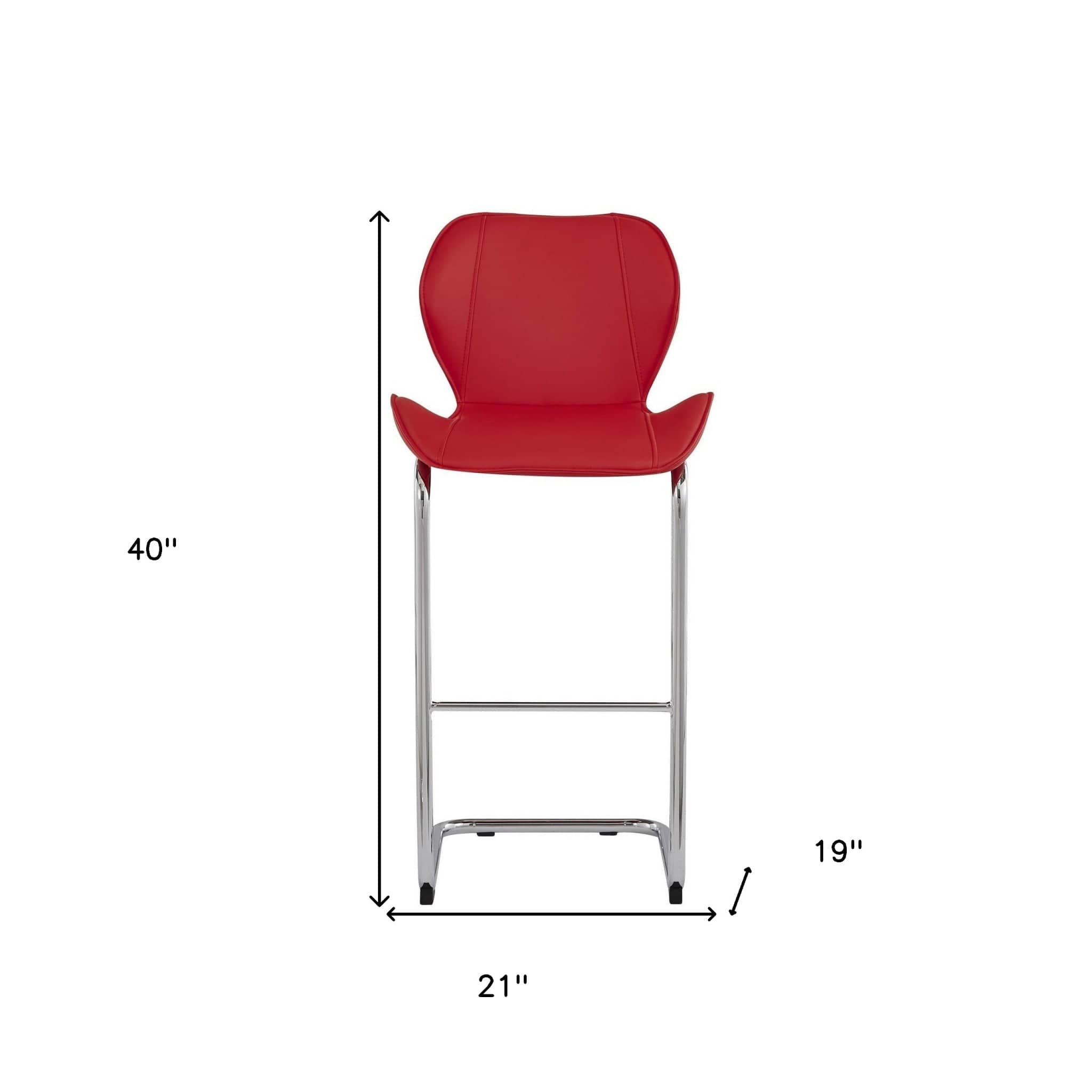 Set of Four 26 " Red And Silver Metal Low Back Bar Height Bar Chairs - Homeroots