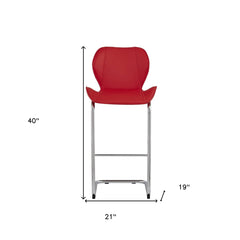 Set of Four 26 " Red And Silver Metal Low Back Bar Height Bar Chairs - Homeroots