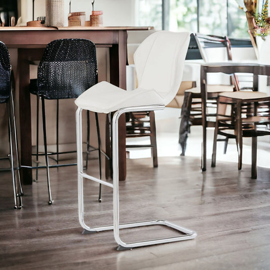 Set of Four 26 " White And Silver Metal Low Back Bar Height Bar Chairs - Homeroots