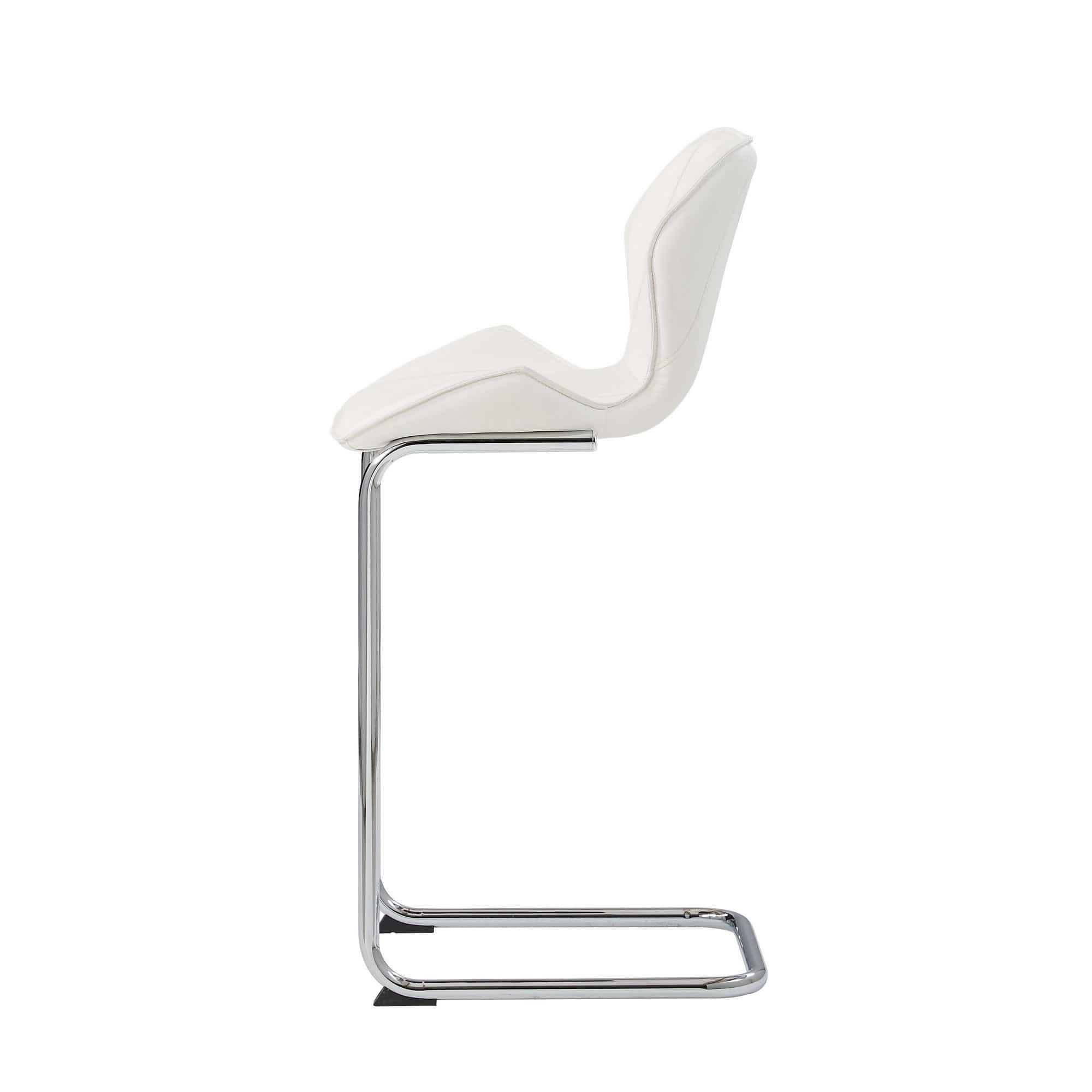 Set of Four 26 " White And Silver Metal Low Back Bar Height Bar Chairs - Homeroots