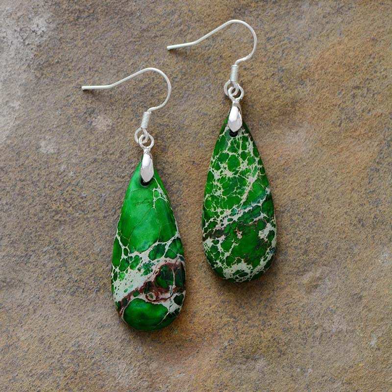 Natural Stone Copper Teardrop Earrings - Trendsi - Flyclothing LLC