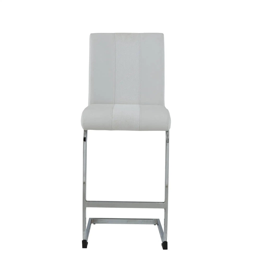 Set of Four 26 " White And Silver Metal Low Back Counter Height Bar Chairs - Homeroots - Flyclothing LLC