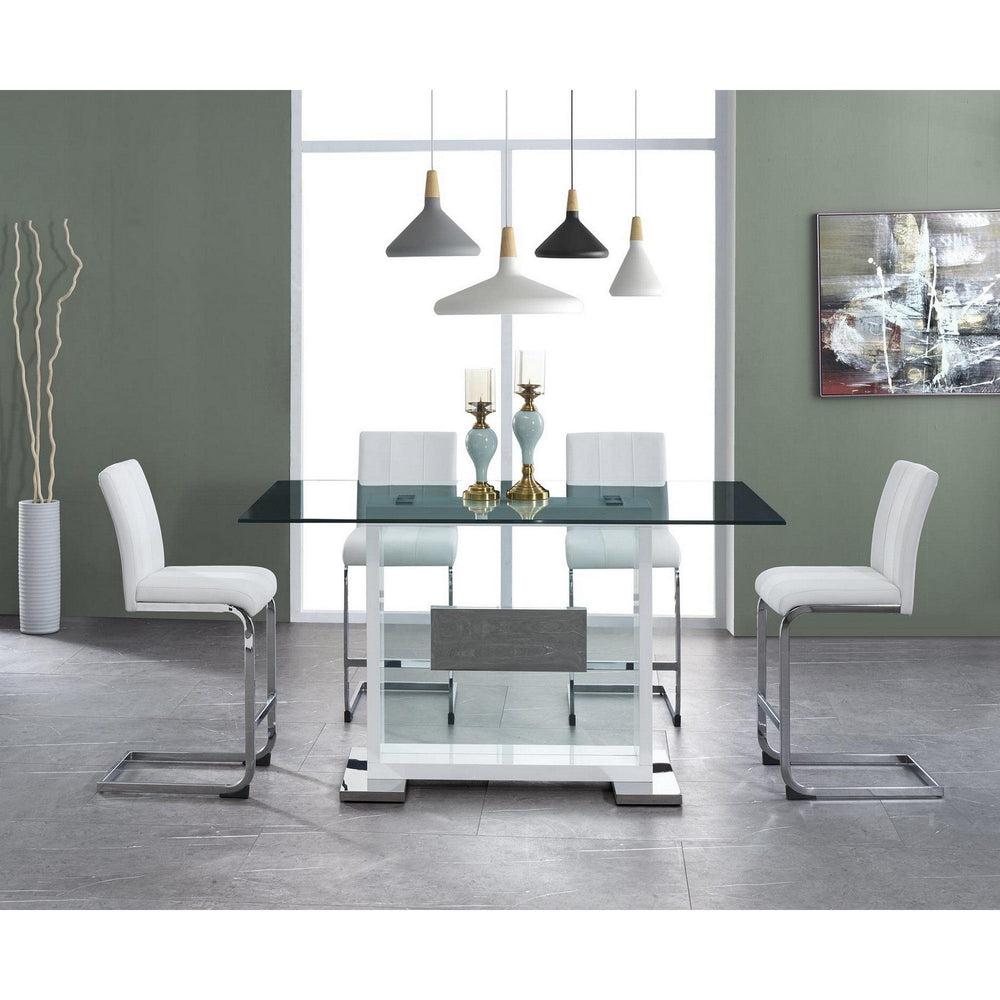 Set of Four 26 " White And Silver Metal Low Back Counter Height Bar Chairs - Homeroots - Flyclothing LLC