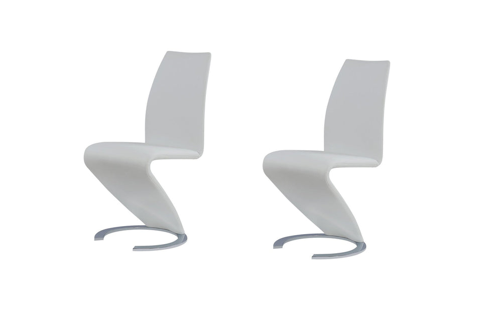 Set of Two White and Silver Upholstered Faux Leather Dining Parsons Chairs - Homeroots