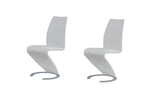 Set of Two White and Silver Upholstered Faux Leather Dining Parsons Chairs - Homeroots