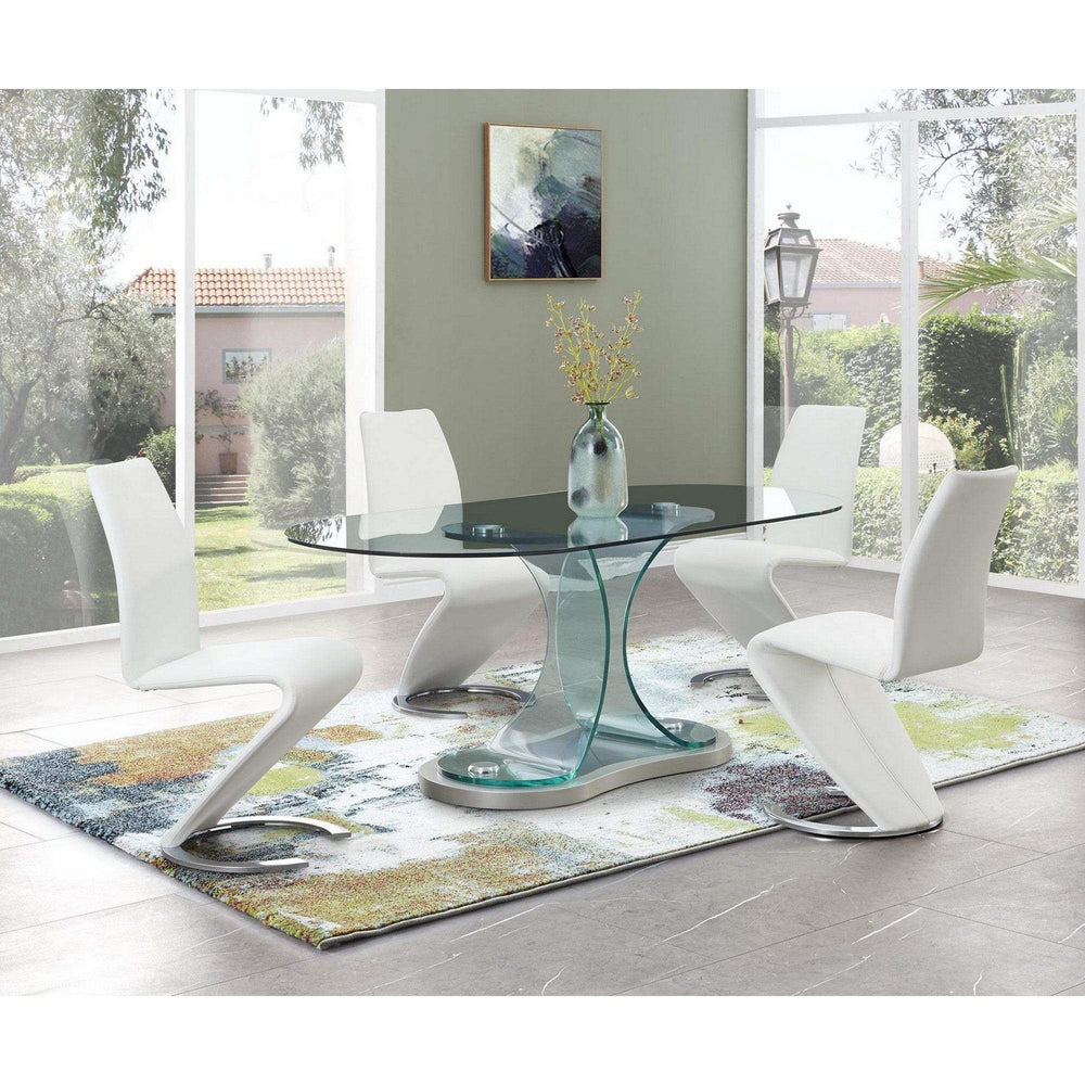 Set of Two White and Silver Upholstered Faux Leather Dining Parsons Chairs - Homeroots - Flyclothing LLC