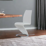 Set of Two White and Silver Upholstered Faux Leather Dining Parsons Chairs - Homeroots - Flyclothing LLC