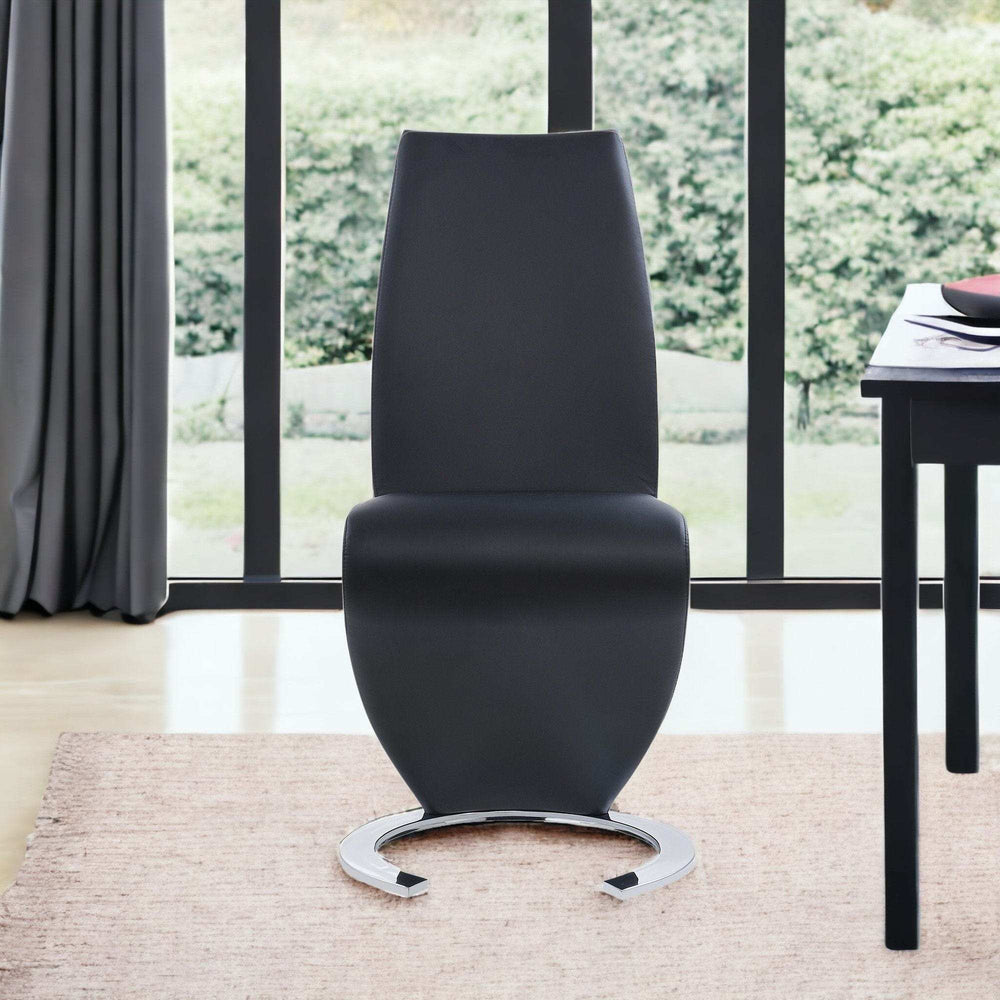 Set of Two Black and Silver Upholstered Faux Leather Dining Parsons Chairs - Homeroots - Flyclothing LLC