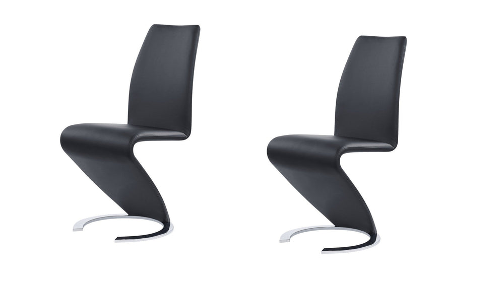 Set of Two Black and Silver Upholstered Faux Leather Dining Parsons Chairs - Homeroots