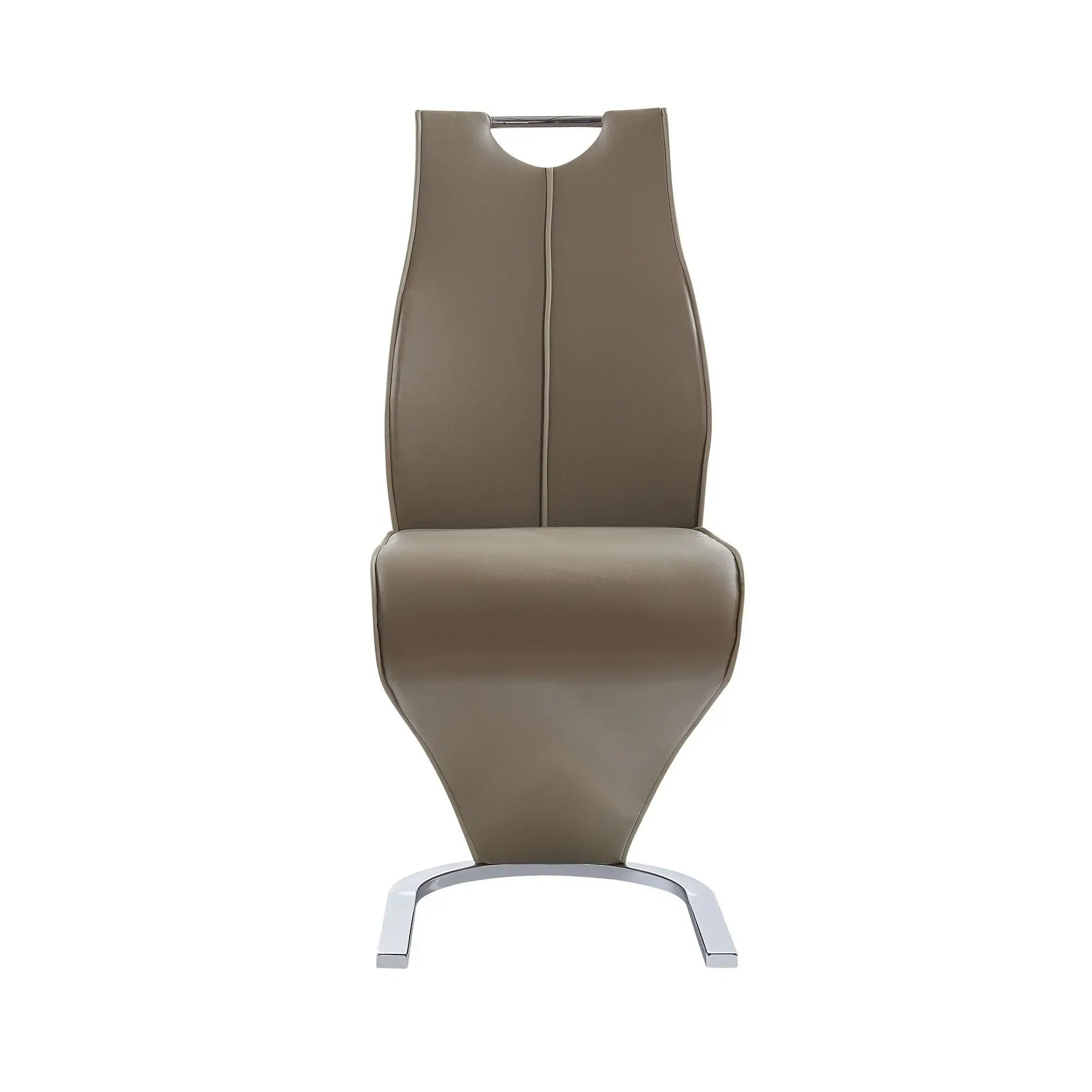 Set of Two Brown and Silver Upholstered Faux Leather Dining Parsons Chairs - Homeroots - Flyclothing LLC
