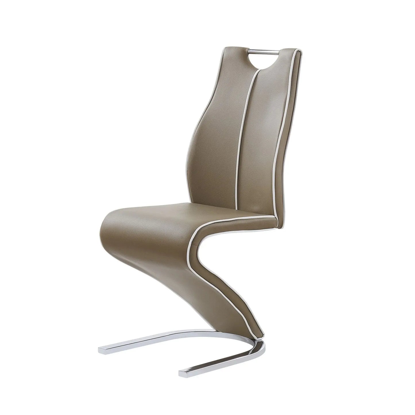 Set of Two Brown and Silver Upholstered Faux Leather Dining Parsons Chairs - Homeroots - Flyclothing LLC