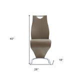 Set of Two Brown and Silver Upholstered Faux Leather Dining Parsons Chairs - Homeroots - Flyclothing LLC