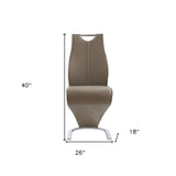 Set of Two Brown and Silver Upholstered Faux Leather Dining Parsons Chairs - Homeroots - Flyclothing LLC