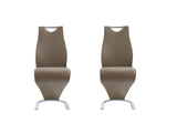 Set of Two Brown and Silver Upholstered Faux Leather Dining Parsons Chairs - Homeroots