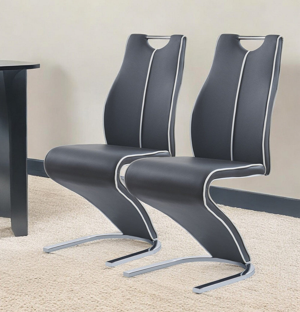 Set of Two Gray And Silver Upholstered Dining Side Chairs - Homeroots