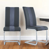 Set of Four Gray And Silver Upholstered Faux Leather Dining Side Chairs - Homeroots
