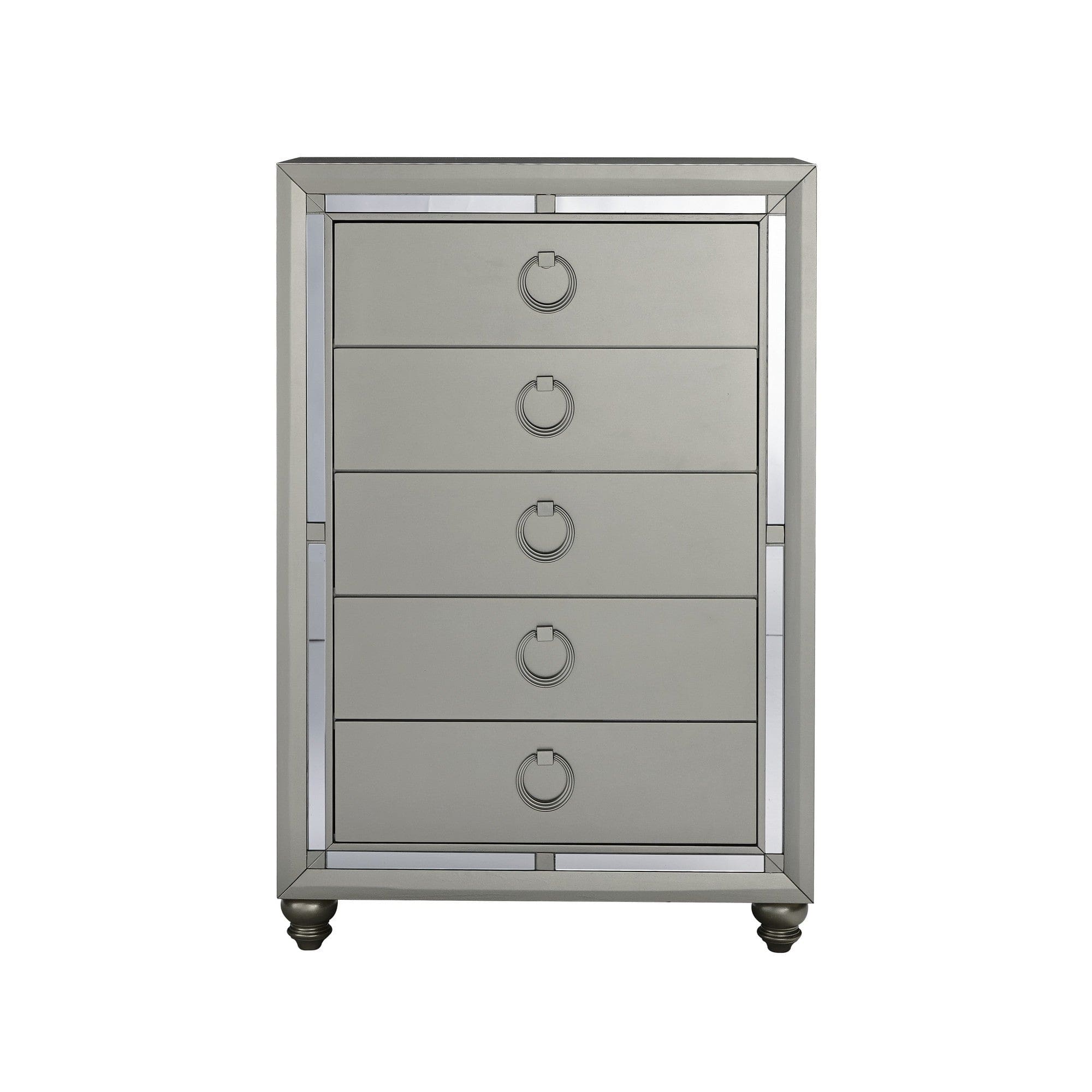 33" Silver Solid Wood Mirrored Five Drawer - Homeroots - Flyclothing LLC