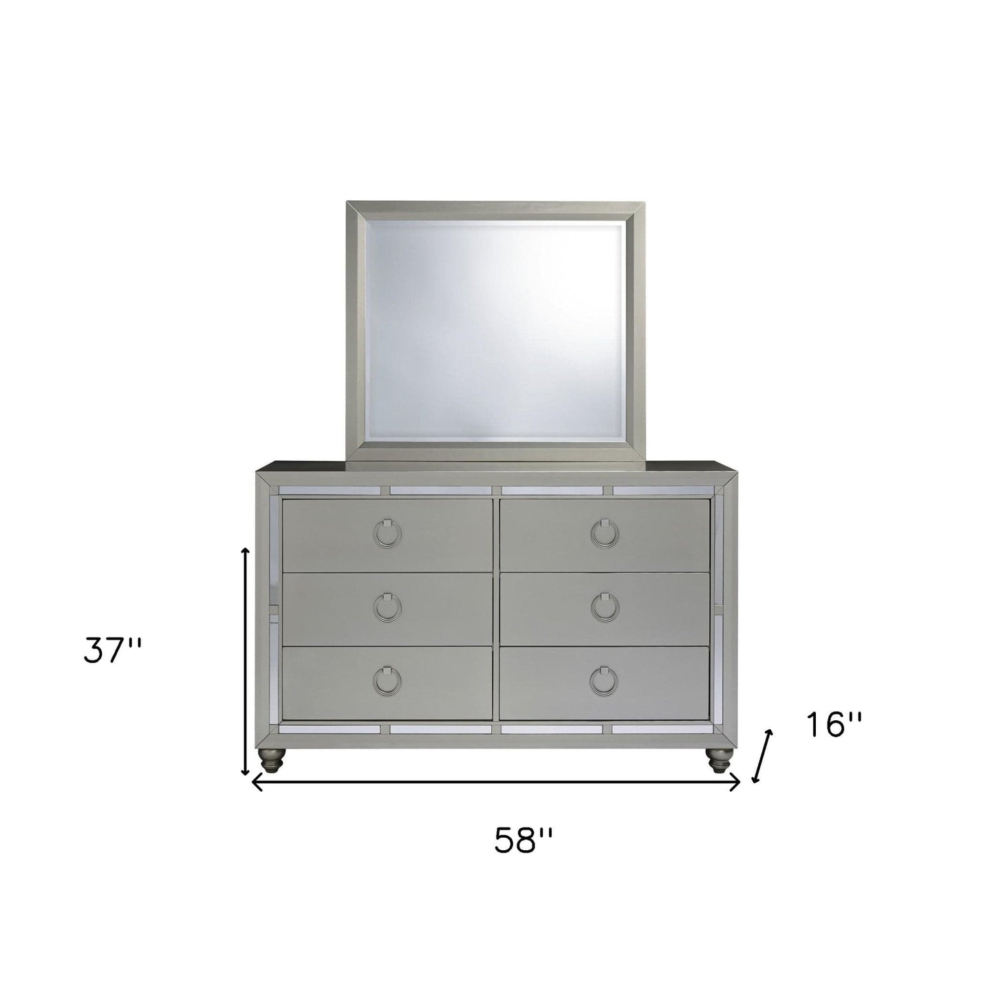 58" Silver Solid Wood Six Drawer Double Dresser - Homeroots - Flyclothing LLC