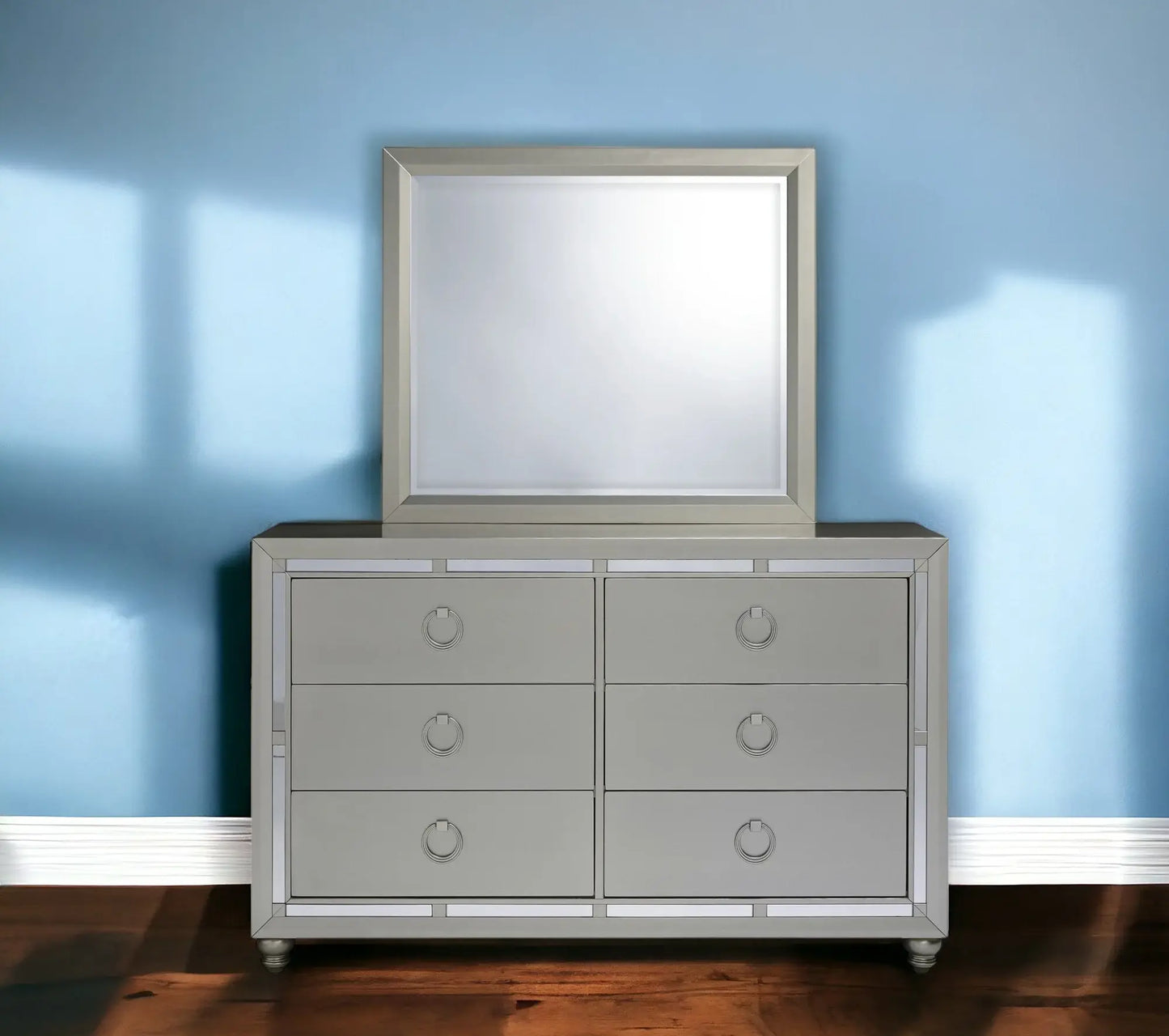 Modern Silver Tone Mirror With Sleek Wood Trim - Homeroots - Flyclothing LLC