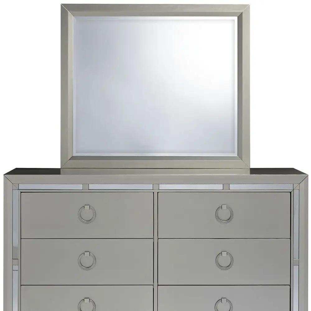 Modern Silver Tone Mirror With Sleek Wood Trim - Homeroots - Flyclothing LLC