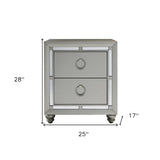 Silver Champagne Tone Nightstand With 2 Drawer Mirror Trim Accent - Homeroots - Flyclothing LLC