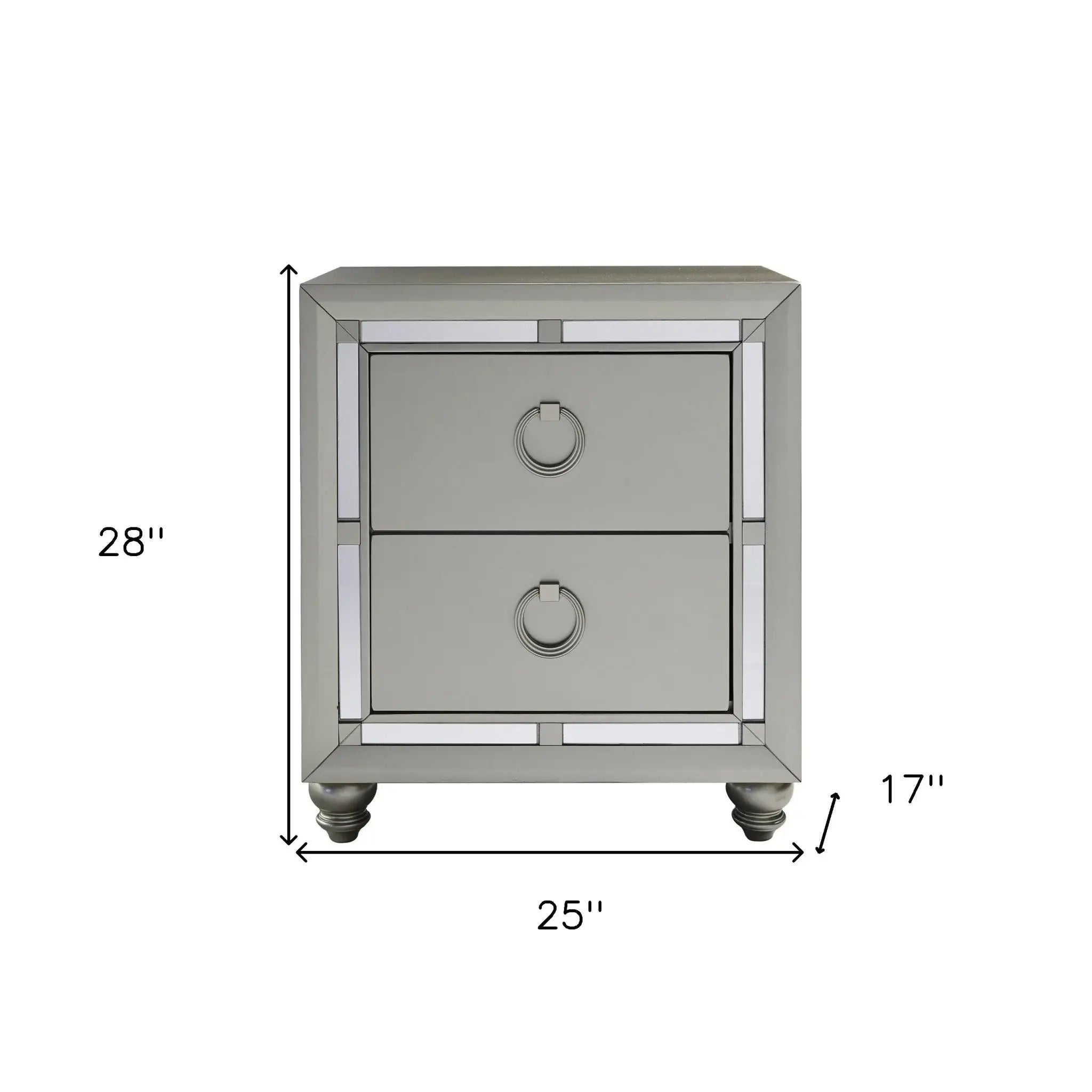 Silver Champagne Tone Nightstand With 2 Drawer Mirror Trim Accent - Homeroots - Flyclothing LLC
